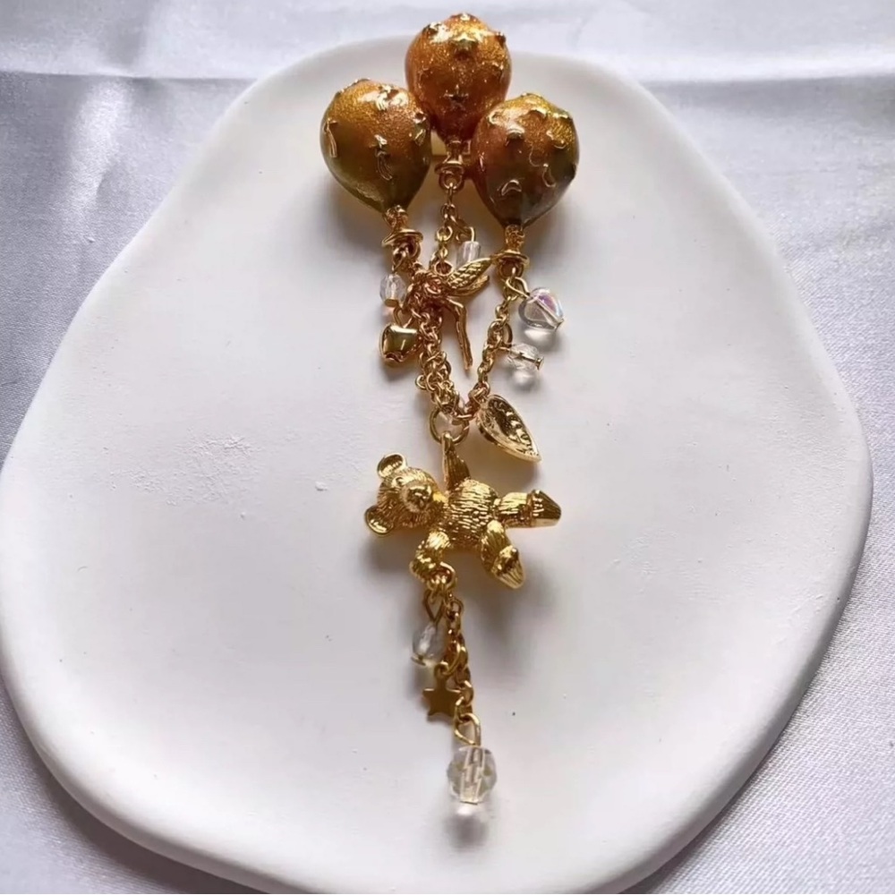 Kirks folly Gold Balloon & Teddy Charm Dangle Earring -